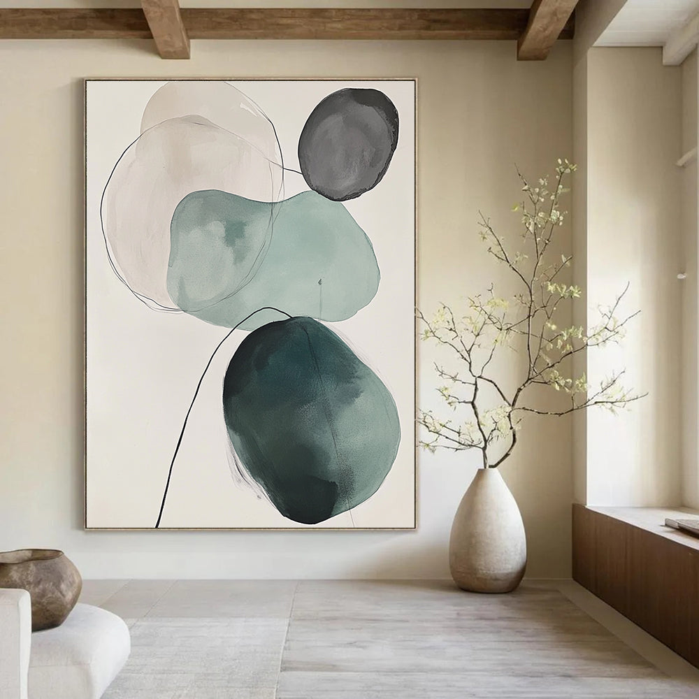 Green and Gray Circles Abstract Painting for Modern Offices GAB0986