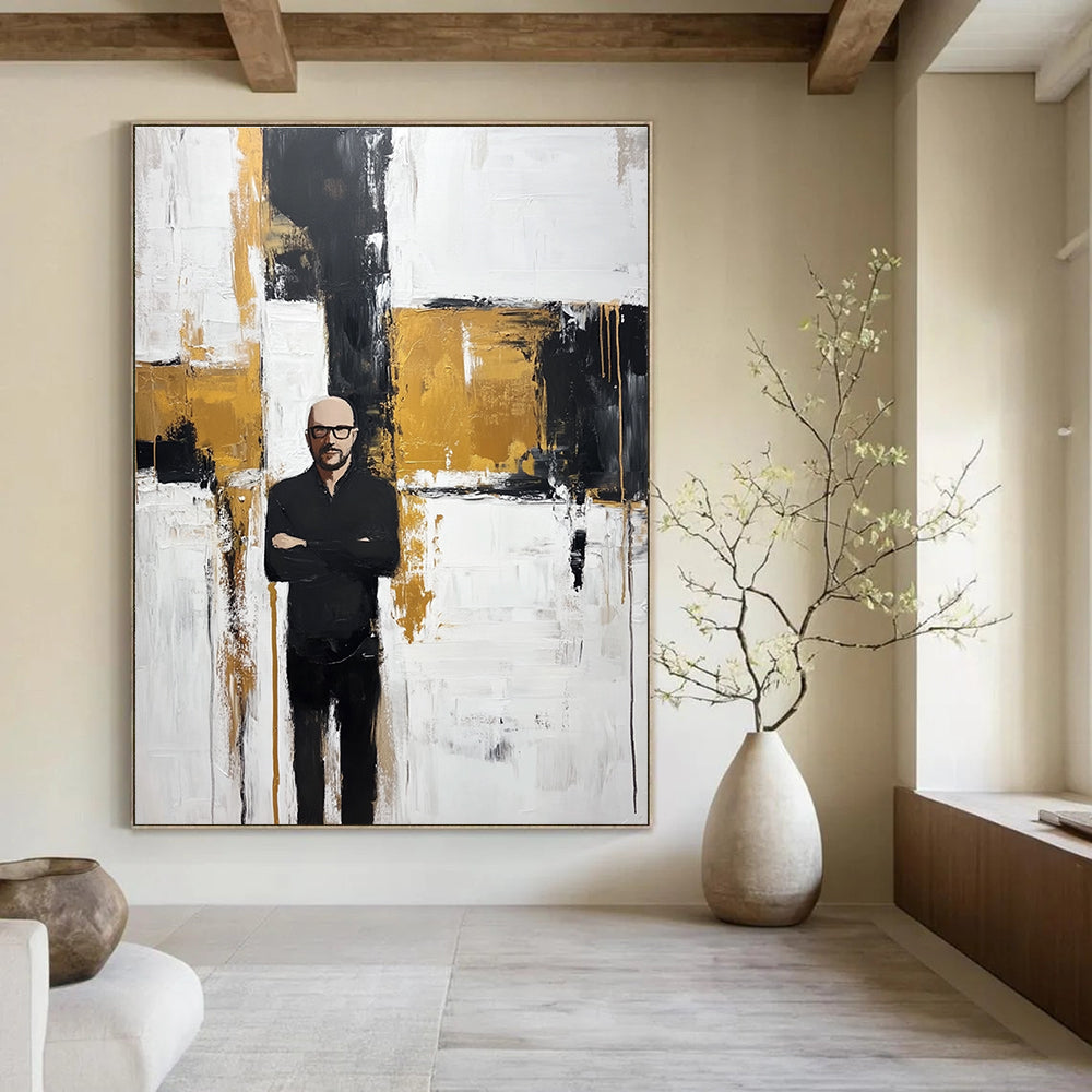 Figure in Black Against Abstract Background - Modern Figurative Abstract Art GAB0457