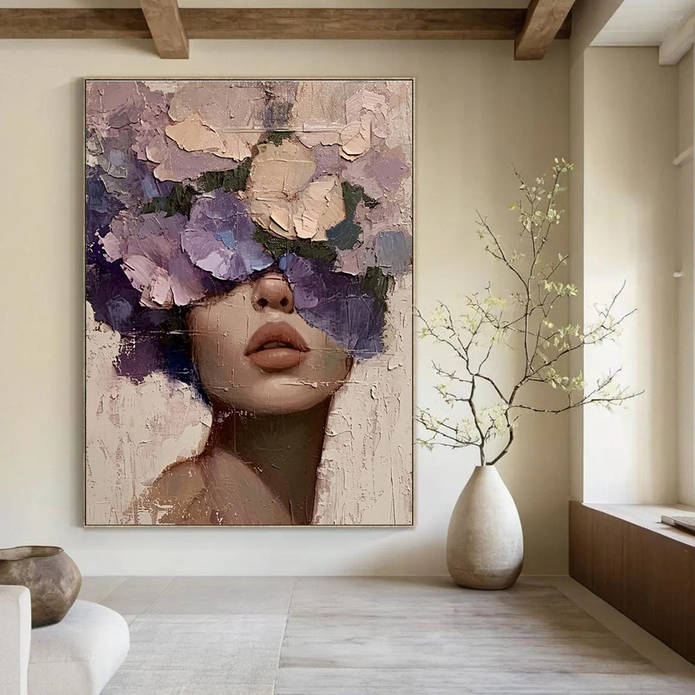 Woman with Purple Floral Veil Painting for Romantic Interiors HENG329