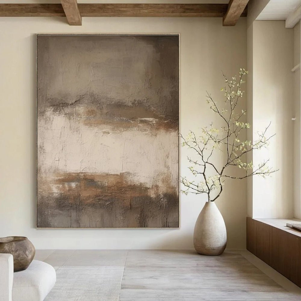 Earth - Toned Minimalist Abstract Painting for Serene Home Offices HENG441