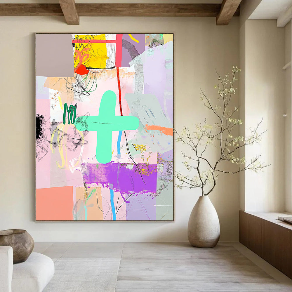 Colorful Cross Collage Playful Graphic Abstract Painting GAB0252