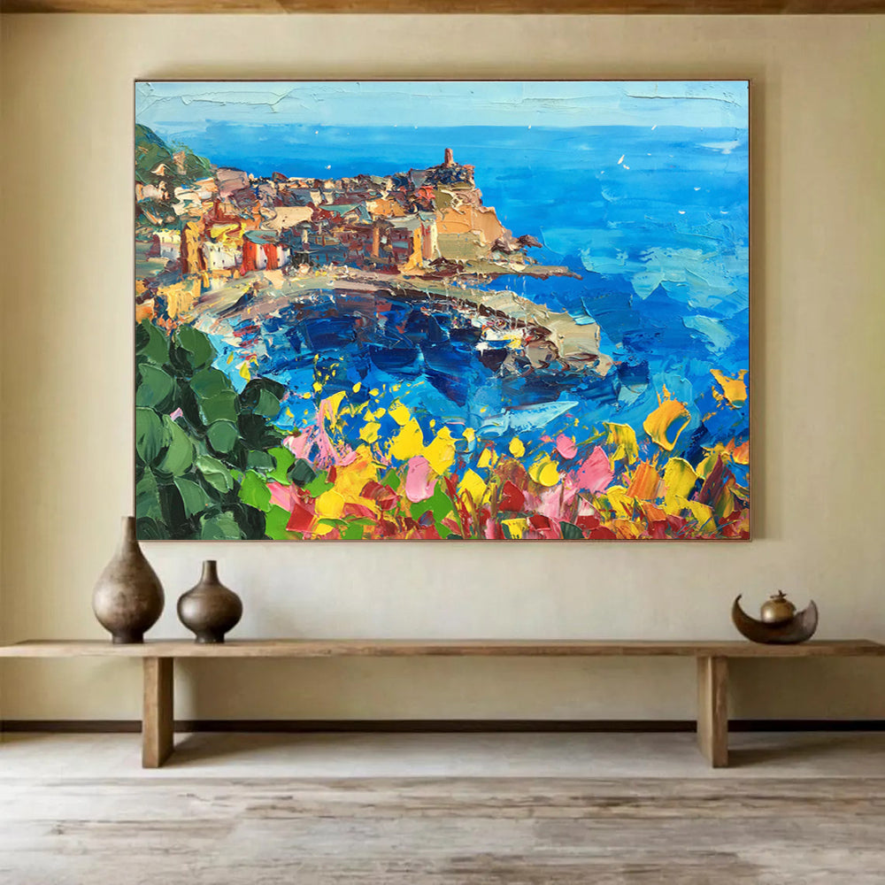 Cliffside Town Abstract Painting for Seaside Home Entrance Halls YHT477