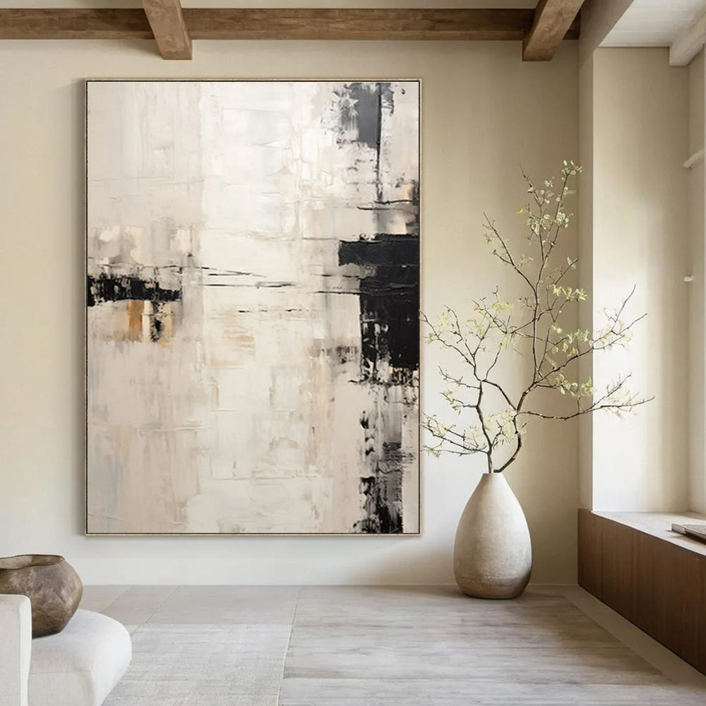 Black - White - Beige Abstract Painting for Minimalist Home Interiors HENG131