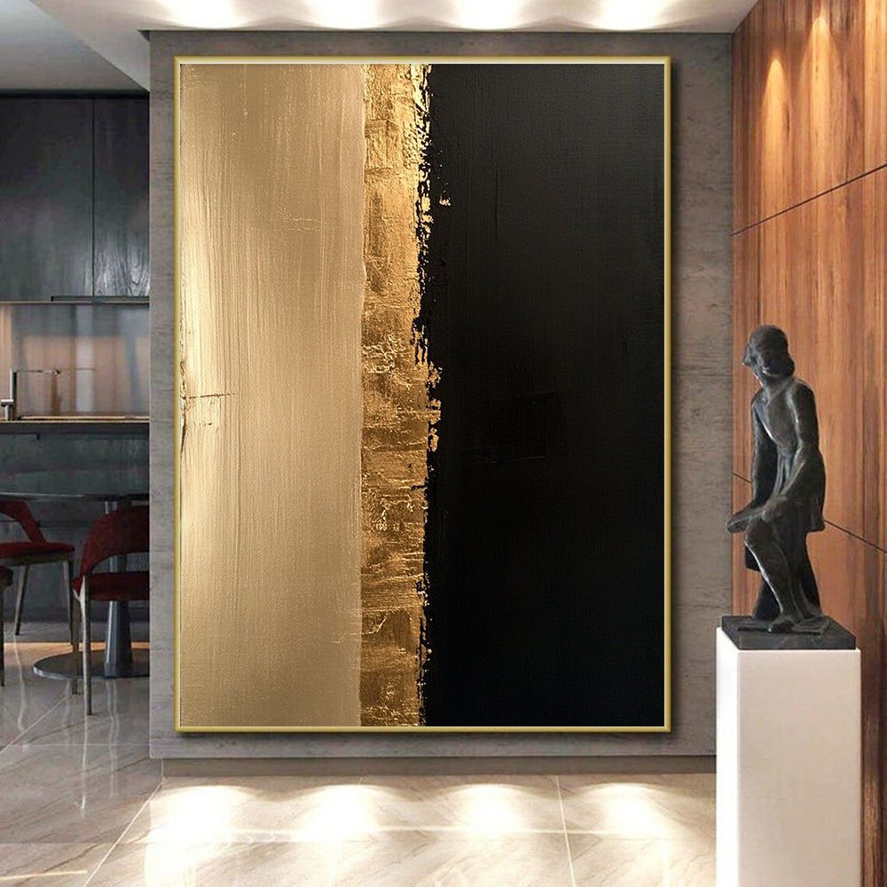 Gold and Black Divide Abstract Painting with Luxurious Contrast WINK170