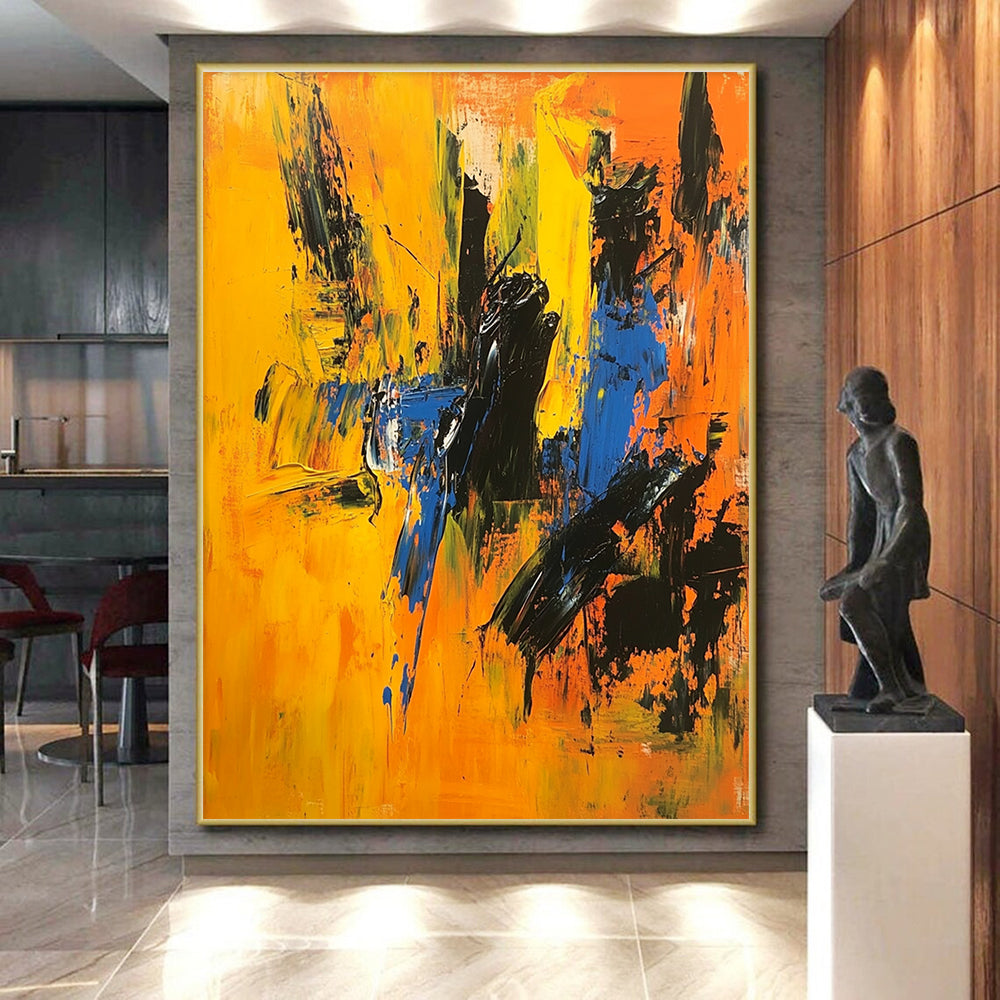 Vivid Yellow Blue Abstract Painting with Dynamic Energy WINK710