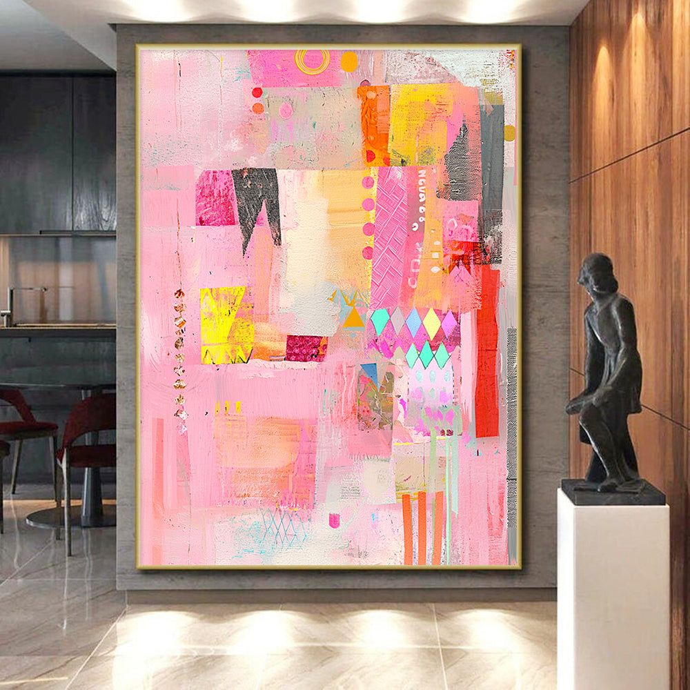 Pink Collage Extravaganza Abstract Painting with Playful Abundance WINK200