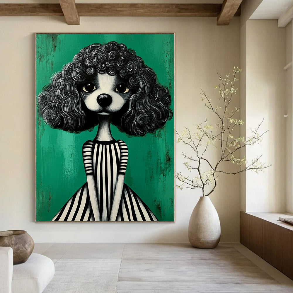 Whimsical Curly - Haired Dog Portrait Abstract Painting GAB0031