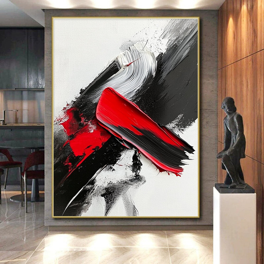 Red - Black - White Abstract Painting with Passionate Contrast WINK369