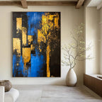 Blue and Gold City Tree - Urban Nature Abstract Art GAB0471