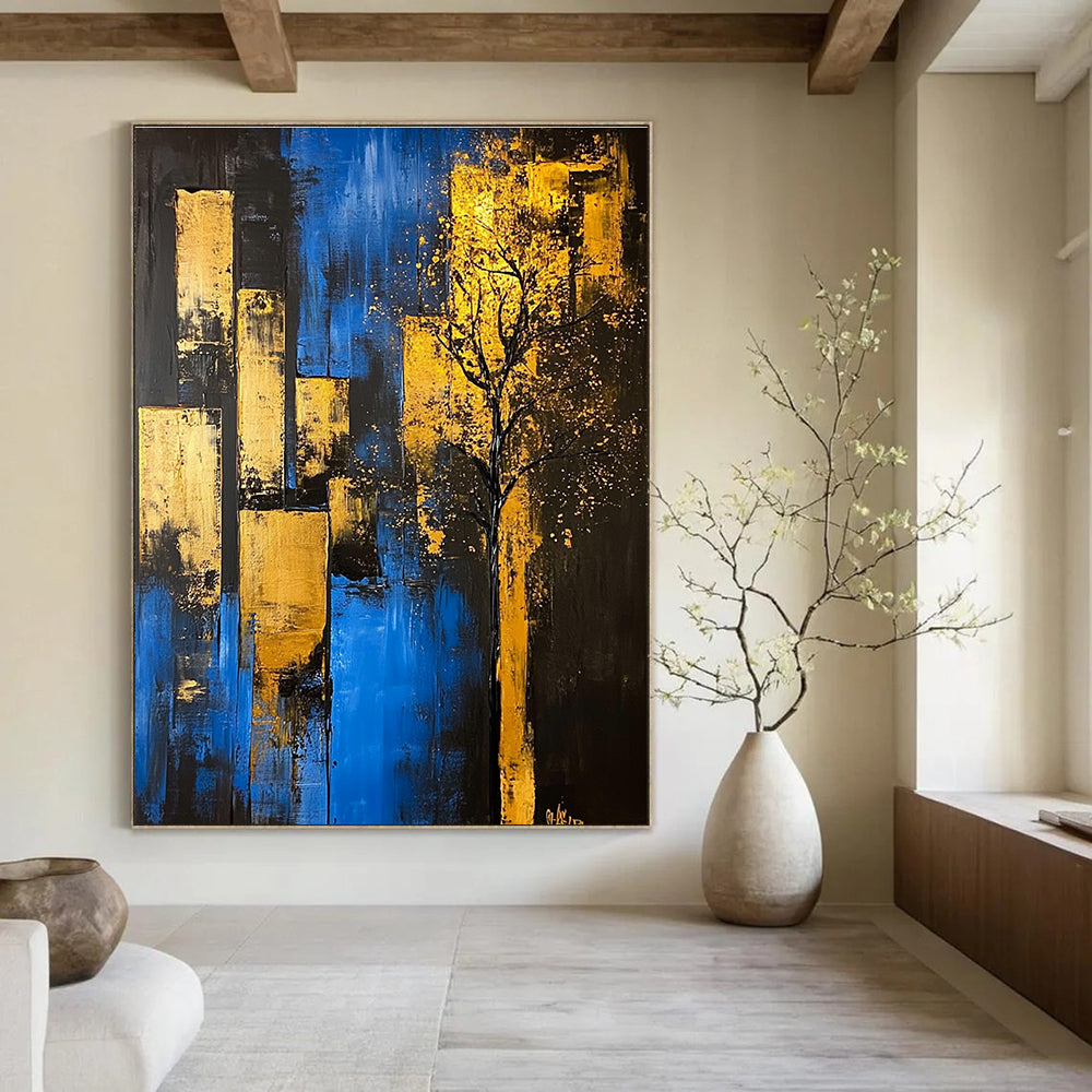 Blue and Gold City Tree - Urban Nature Abstract Art GAB0471