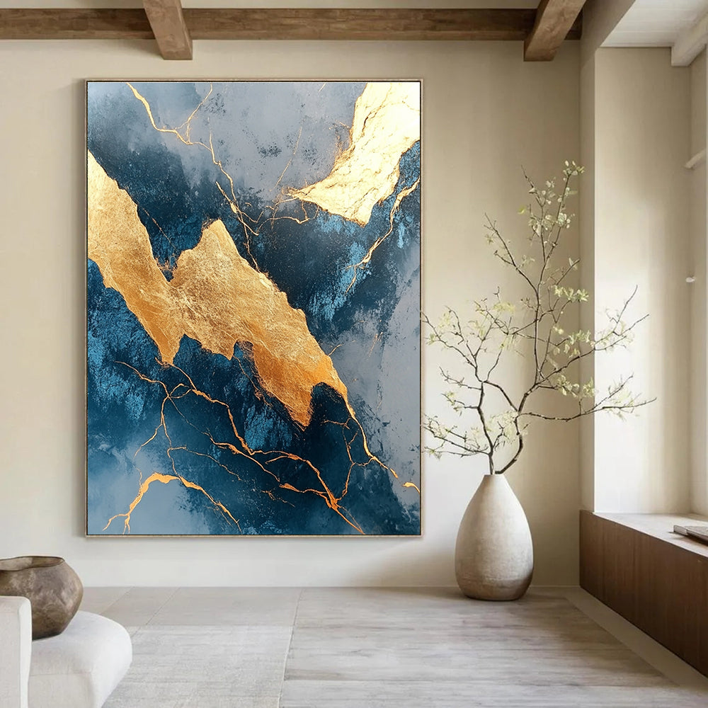 Blue and Gold Marble Abstract Painting for Luxury Hotel Lobbies GAB1351