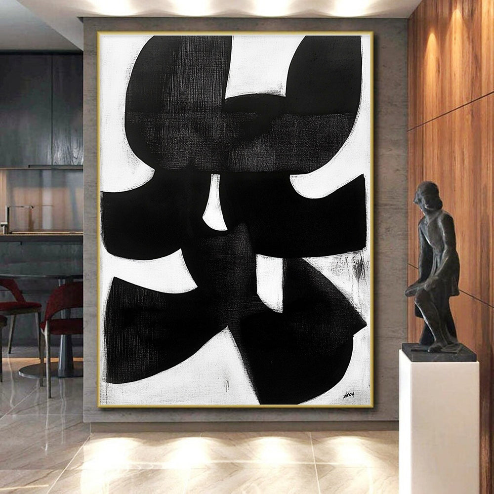 Bold Black and White Shapes Abstract Painting with Graphic Impact WINK011