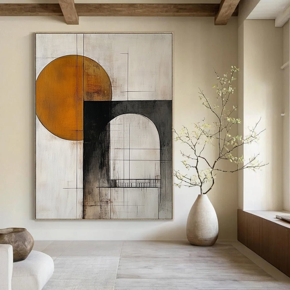 Geometric Abstract with Circle and Arch Painting for Mid - Century Modern Living Rooms GAB1203