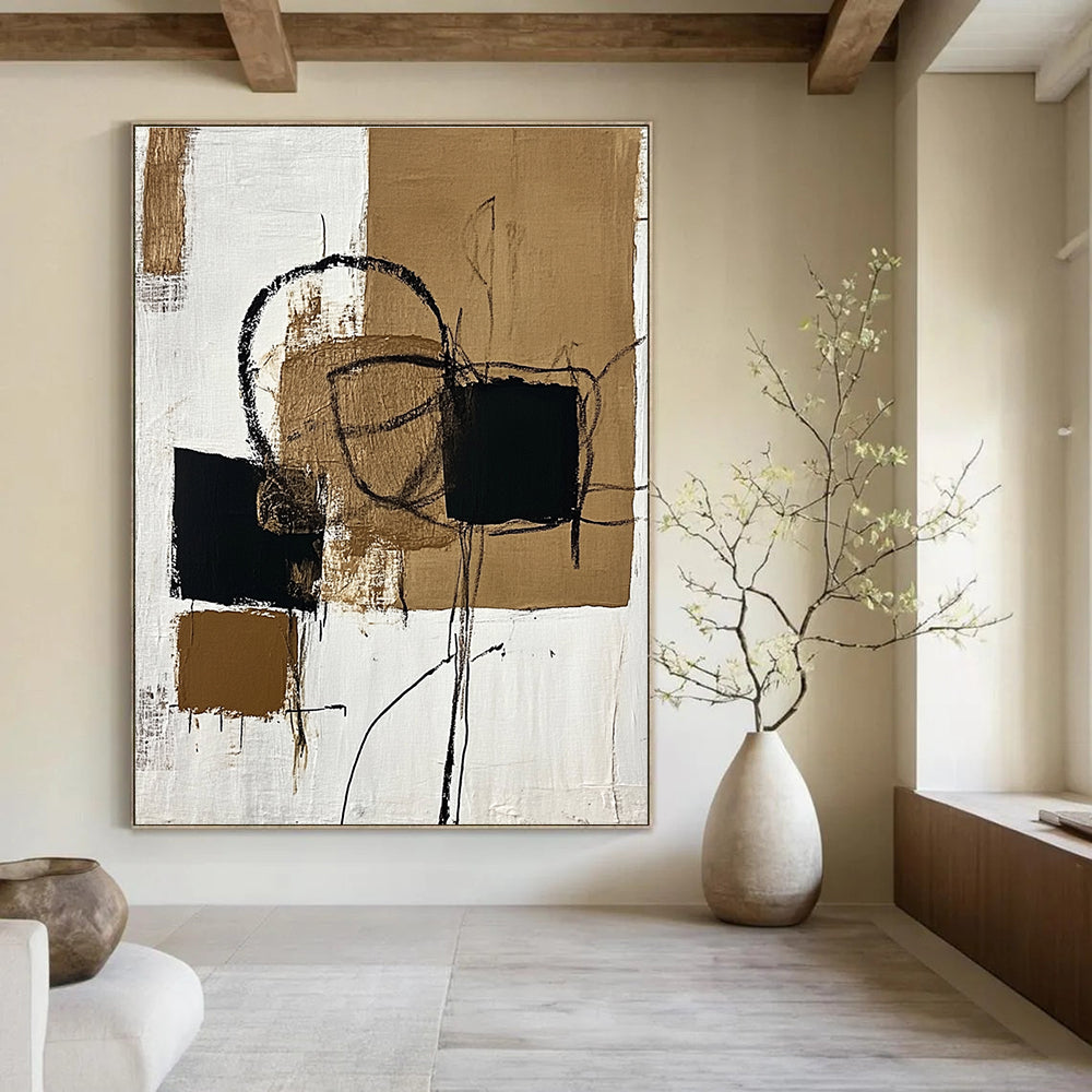 Brown and Black Abstract Marks Abstract Painting for Industrial - Chic Lofts GAB1375