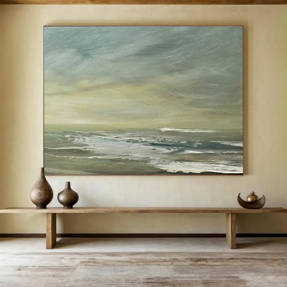 Greenish Sea Abstract Subtle Seascape Painting for Calm Interiors YHT026