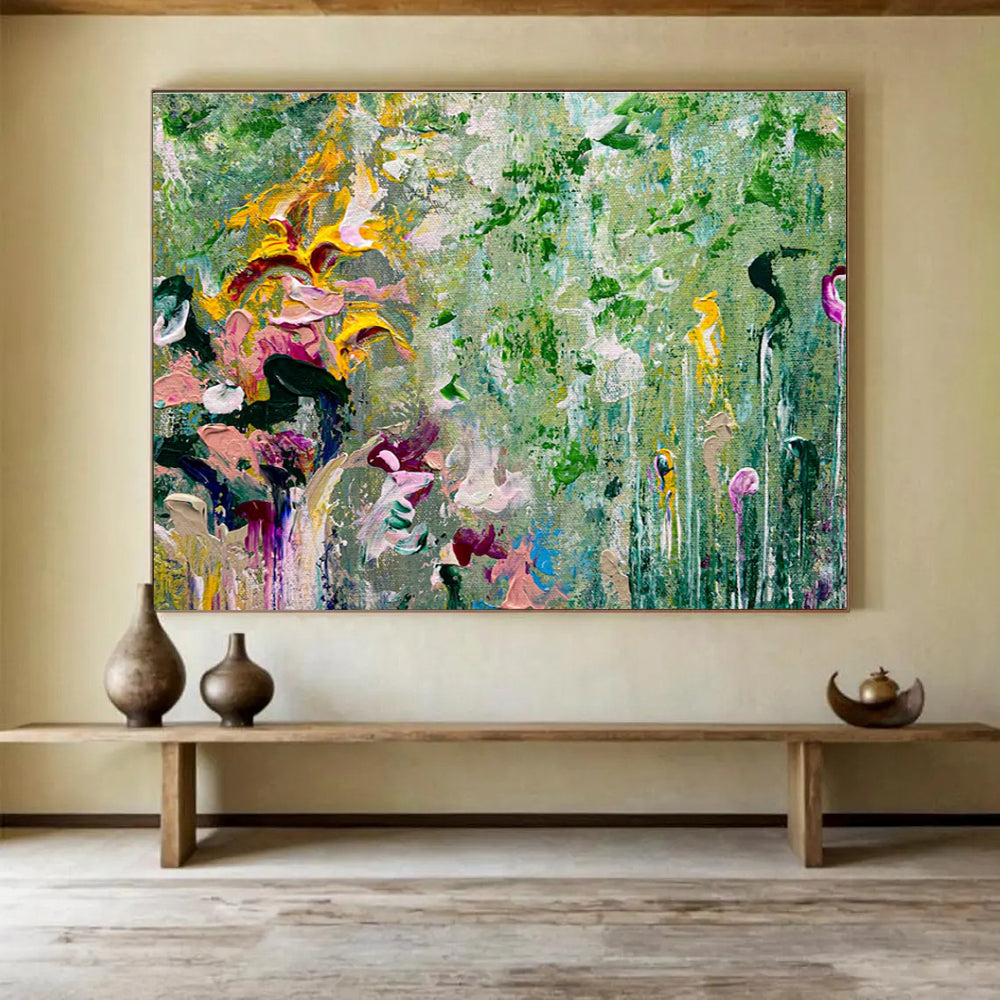 Floral Abstract in Green Painting for Charming Garden Cafes YHT336
