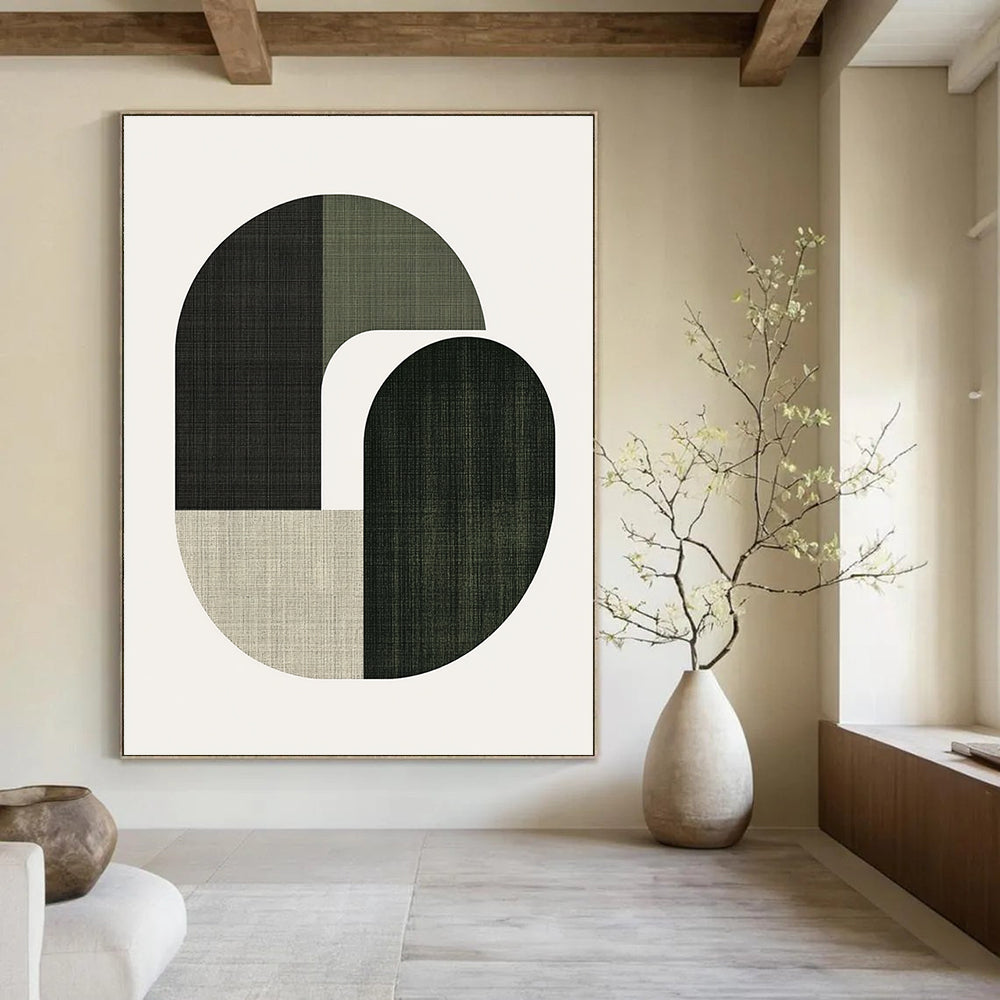 Green and Black Shapes Minimalist Abstract Painting GAB0337