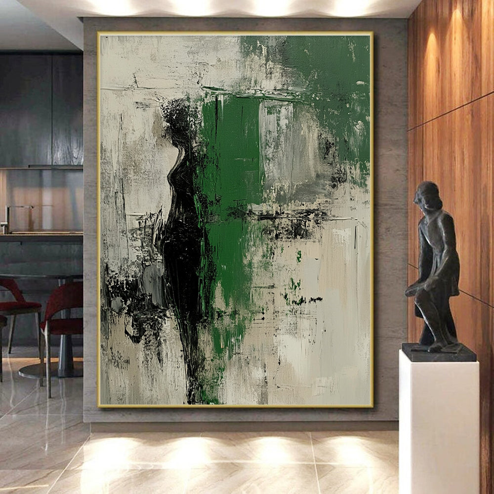 Abstract Figure in Green Painting with Enigmatic Presence WINK526