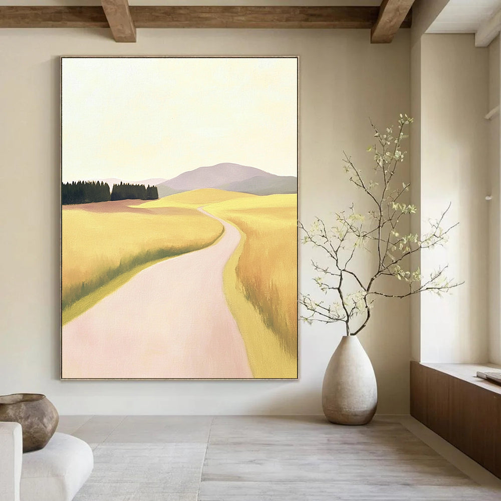 Yellow Field Path Pastoral Abstract Painting GAB0328