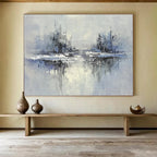 Blue - Gray Abstract Cityscape with Reflected Textures Abstract Painting ABS334