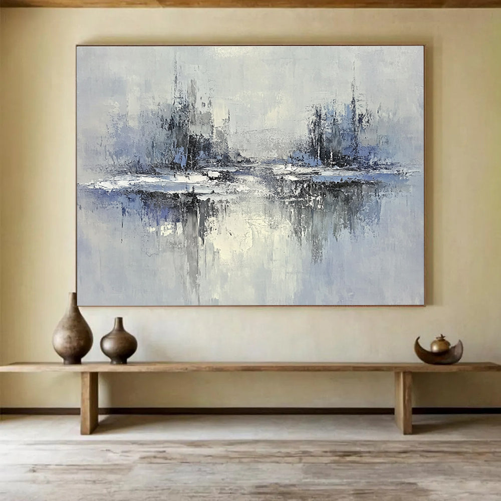Blue - Gray Abstract Cityscape with Reflected Textures Abstract Painting ABS334
