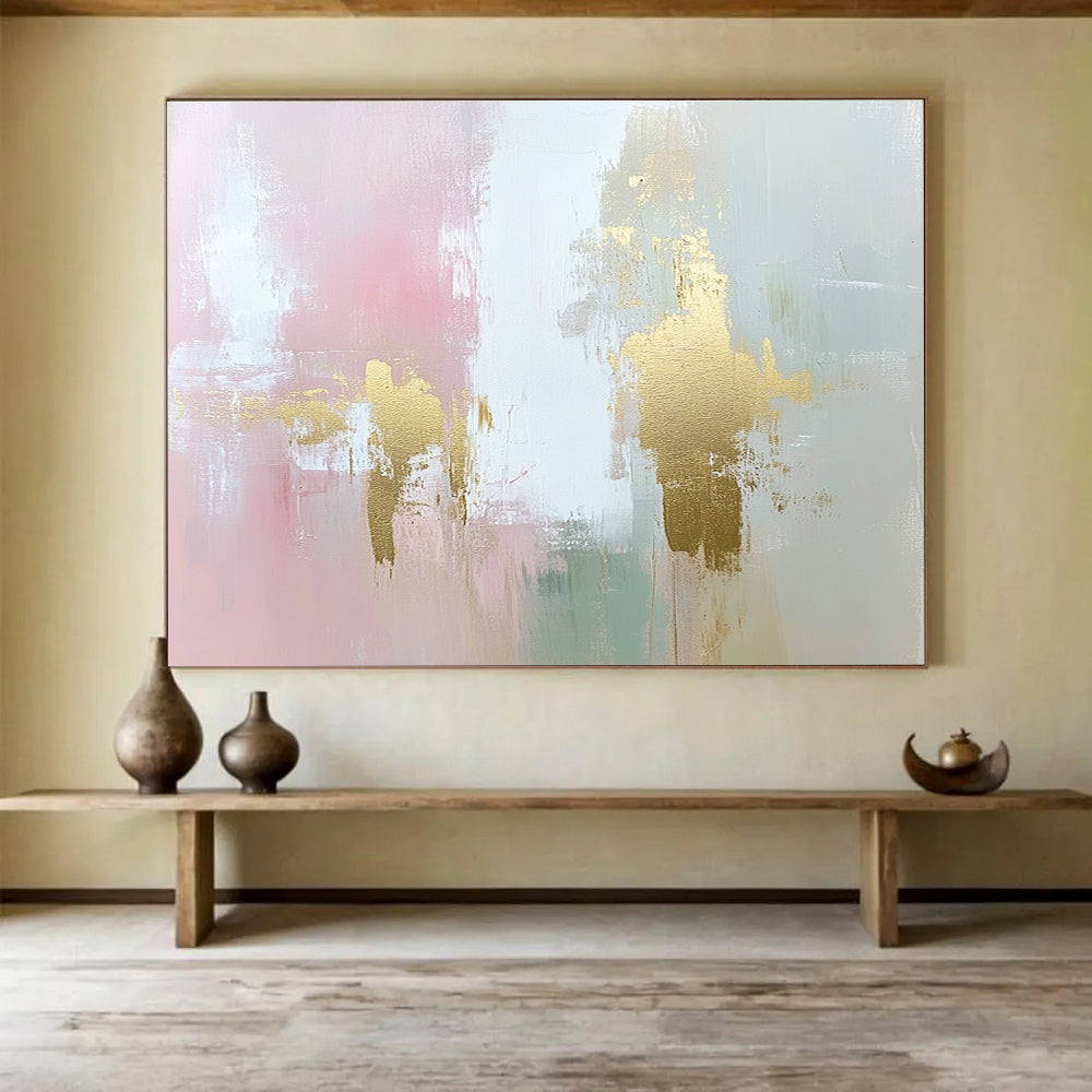 Pink and Gold Abstract Painting with Subtle Textured Elegance ABS442