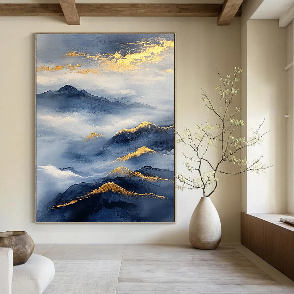 Golden - Accented Mountains Abstract Painting for Serene Spaces GAB0692