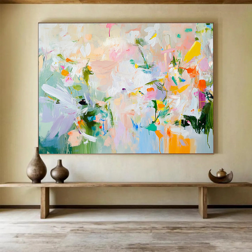 Vivid Floral Abstract Painting with Lush Expressive Brushstrokes ABS542
