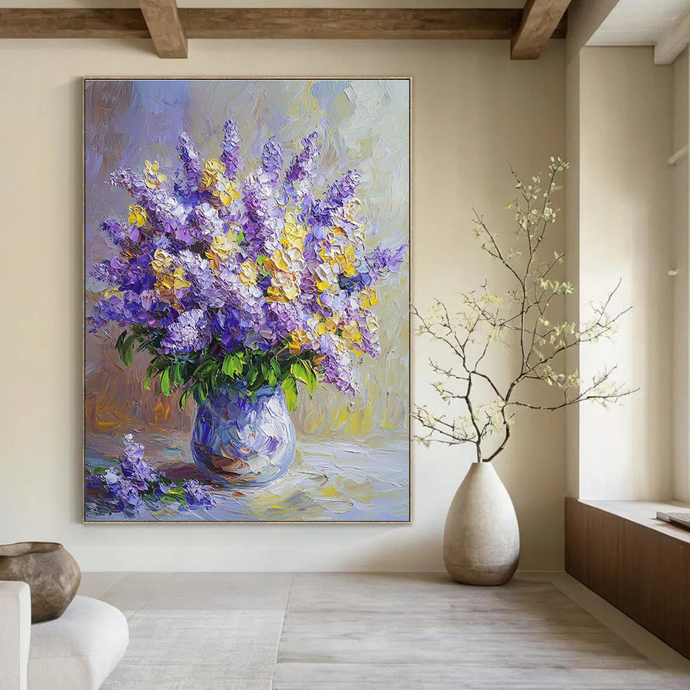 Purple and Yellow Flower Vase Painting of Elegant Floral Harmony GAB0162
