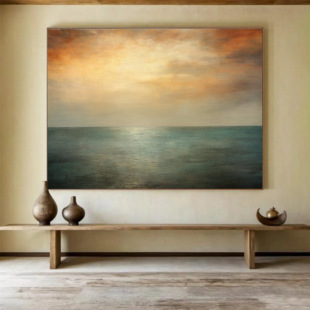 Sunset Over Sea Abstract Painting for Coastal Vibes YHT010