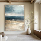Textured Blue - Beige Sea Abstract Painting: Raw Coastal Charm for Gatherings GAB0959