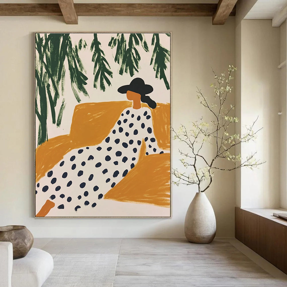 Woman Lounging Outdoors - Stylish Figurative Abstract Art GAB0422