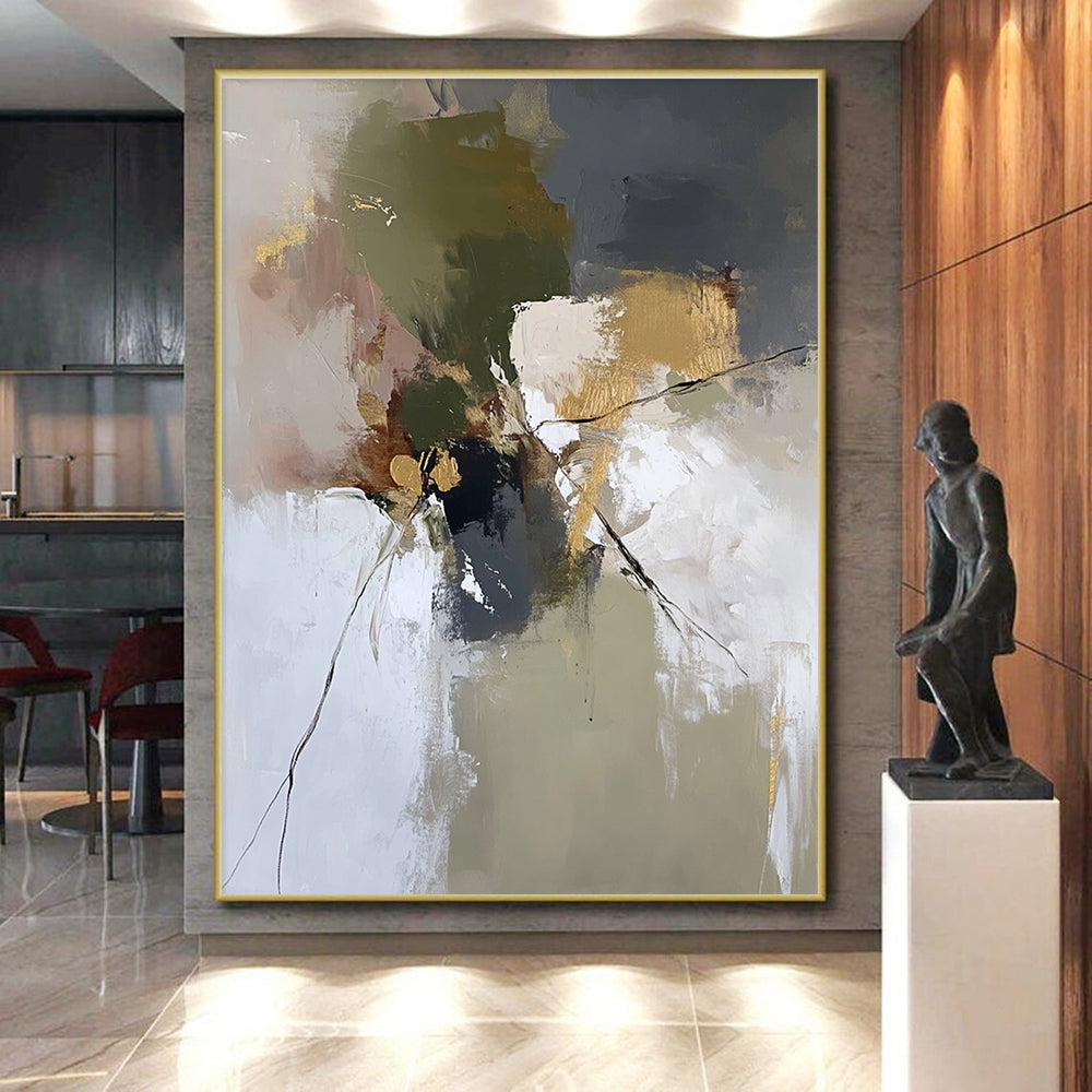 Green Gold Gray Abstract Painting with Natural Elegance WINK465