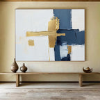 Blue and Gold Cross Abstract Painting with Minimalist Elegance ABS426