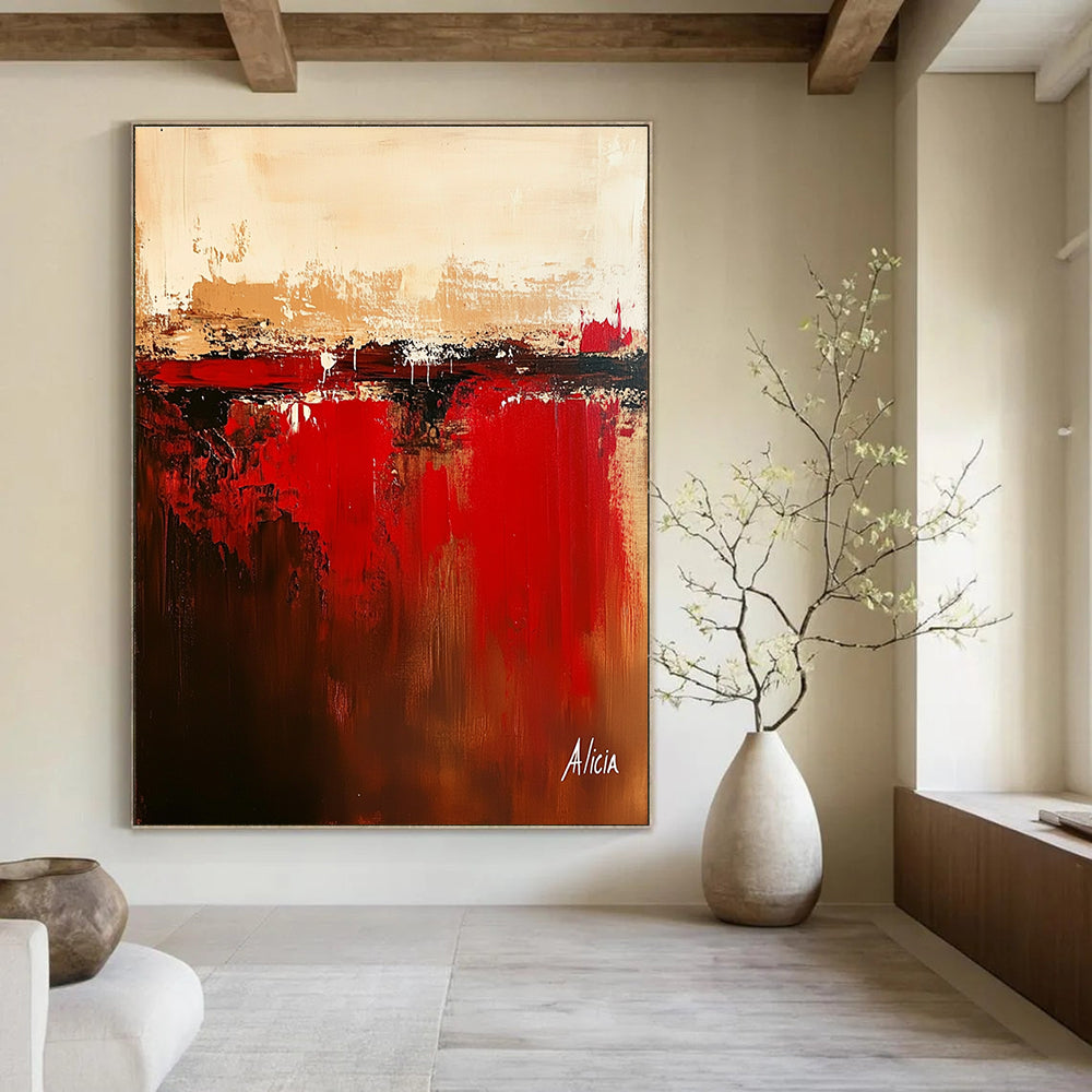 Geometric Abstract with Red Accents Painting for Mid - Century Modern Homes GAB1154