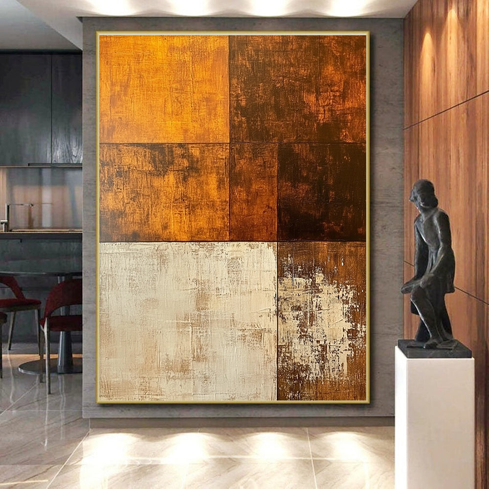 Warm - Toned Geometric Collage Abstract Painting with Rustic Sophistication WINK210