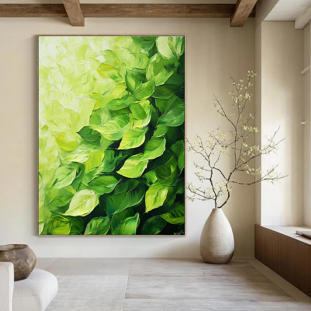 Lush Green Leaf Textures Painting of Vibrant Nature GAB0168