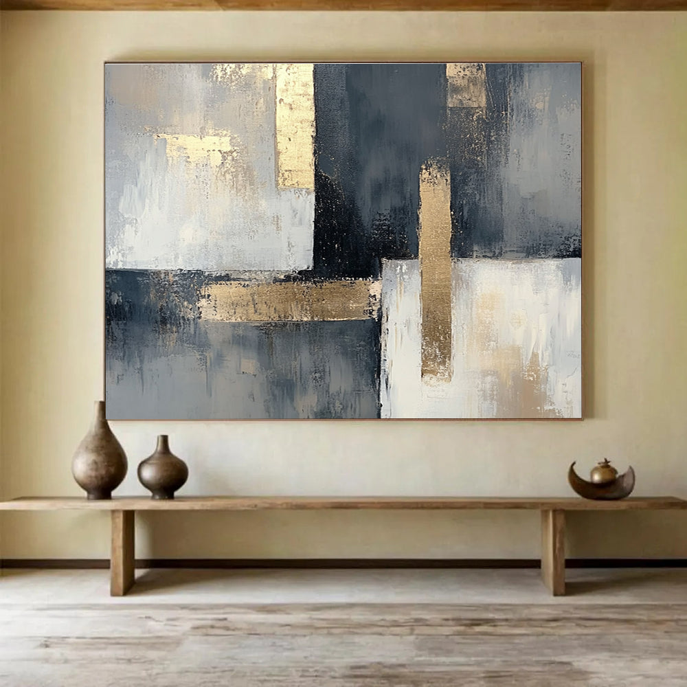 Gray and Gold Geometric Abstract Painting with Sophisticated Contrast ABS406