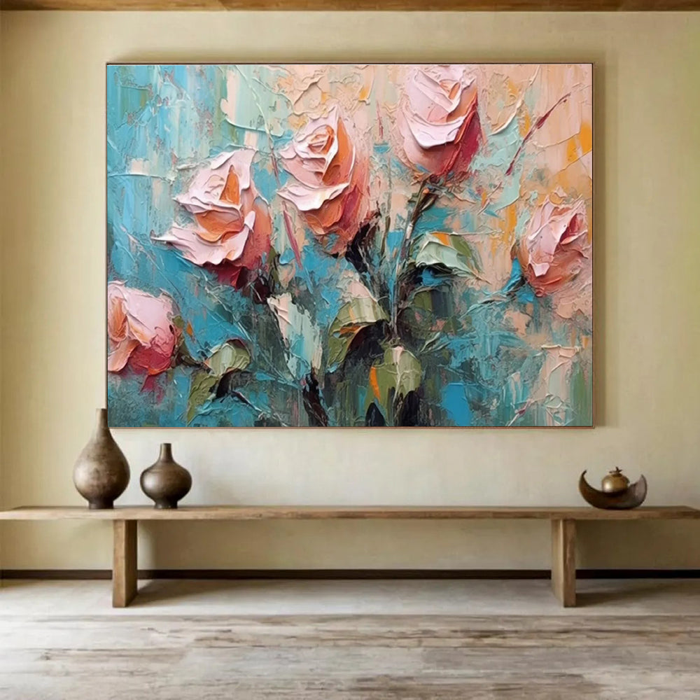 Textured Rose Abstract Painting for Romantic Bedroom Interiors YHT293