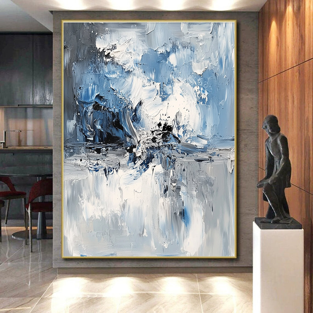 Textured Blue White Abstract Painting with Oceanic Depth WINK573