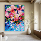 Bold Pink Rose Bouquet Abstract Painting of Passionate Blooms GAB0161