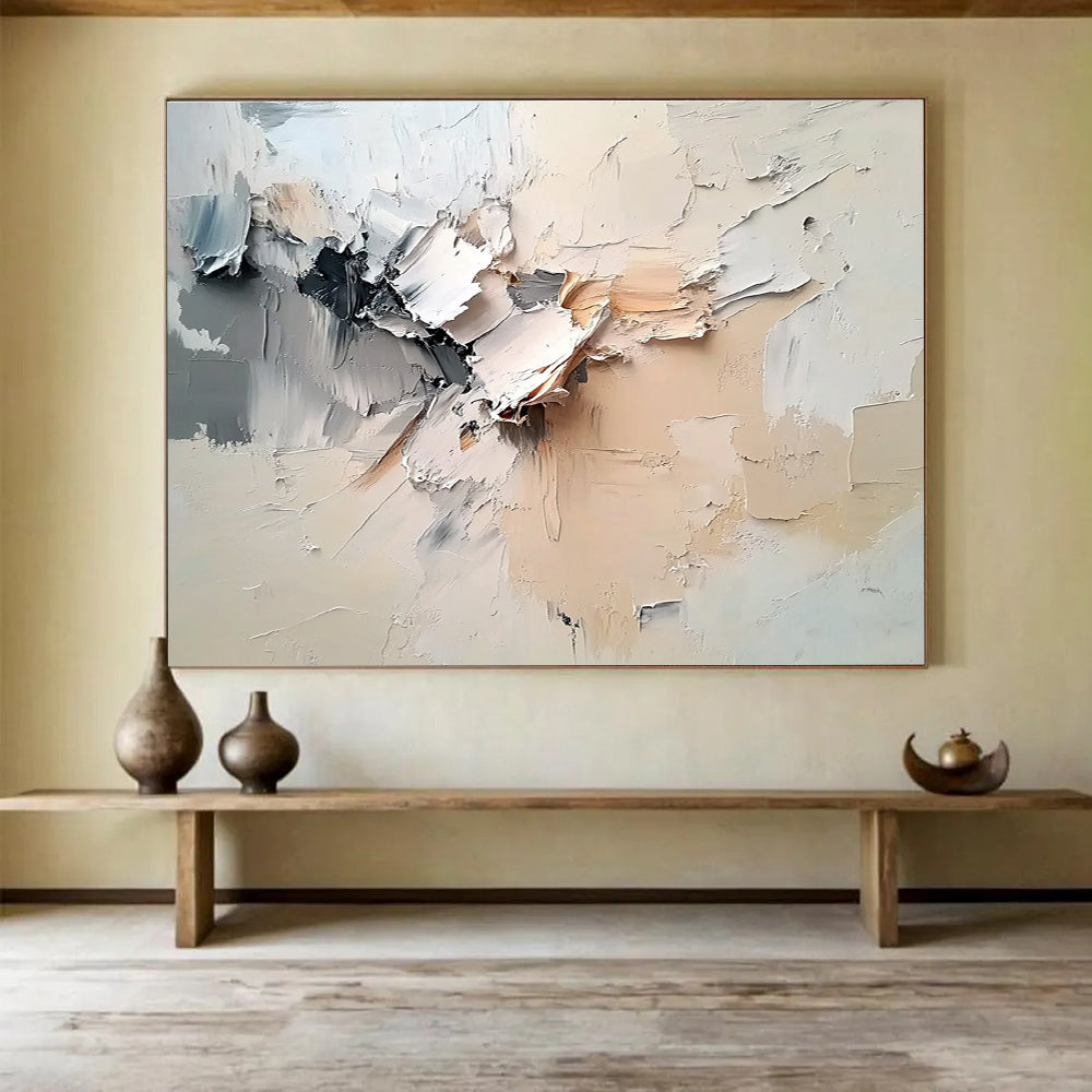 Textured Neutral Abstract Painting with Layered Impasto ABS294