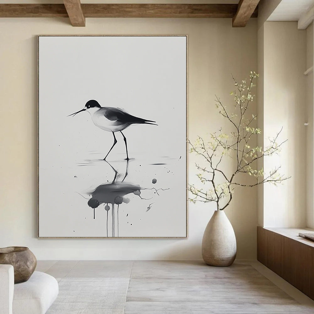 Bird with Artistic Reflection Abstract Painting in Ink Style GAB0028