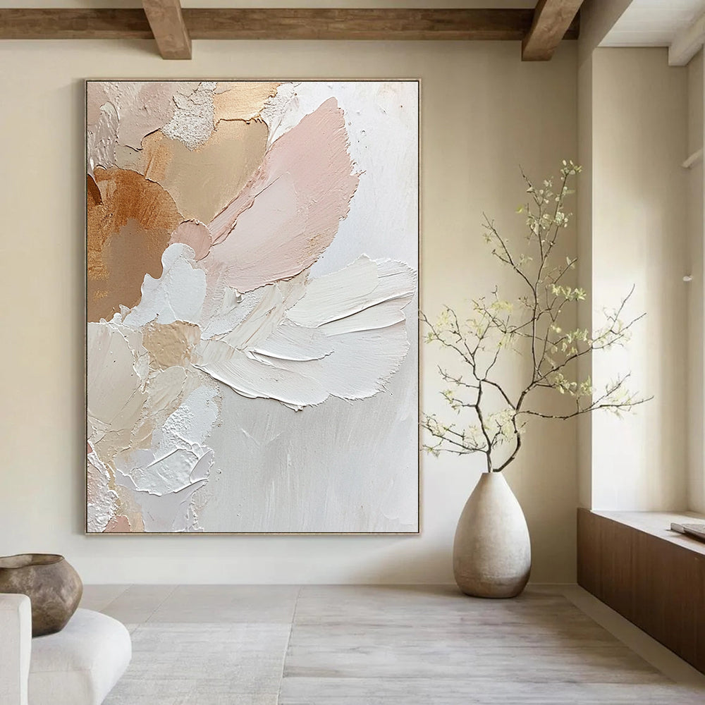 Textured Pink and Beige Flowers - Soft Botanical Abstract Painting GAB0478
