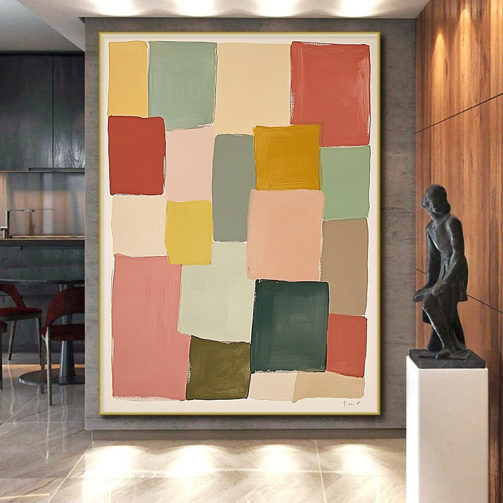 Pastel Geometric Squares Abstract Painting with Cheerful Simplicity WINK278