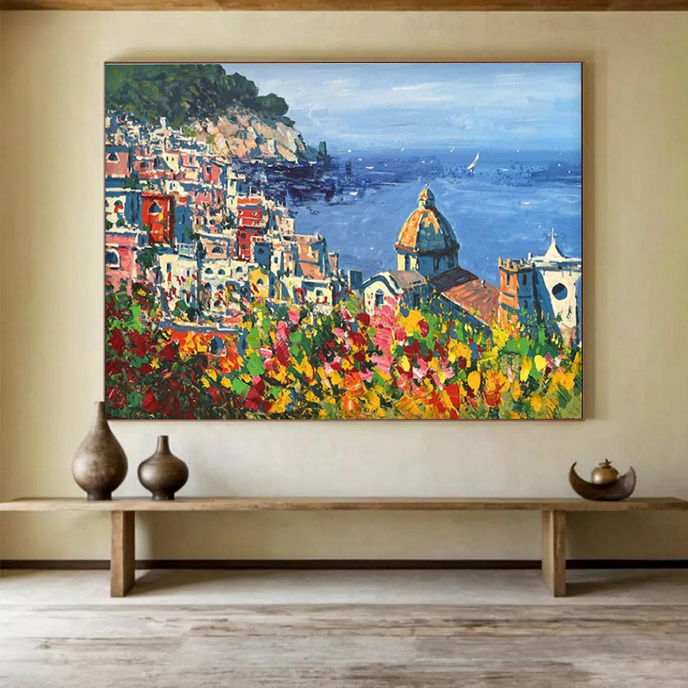 Coastal Town Abstract Painting for Mediterranean - Style Villas YHT457