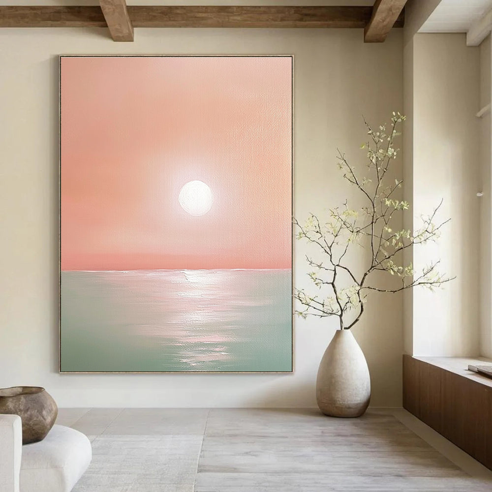 Pink Sunset Over Sea II Calm Abstract Art for Relaxing Nooks GAB1468