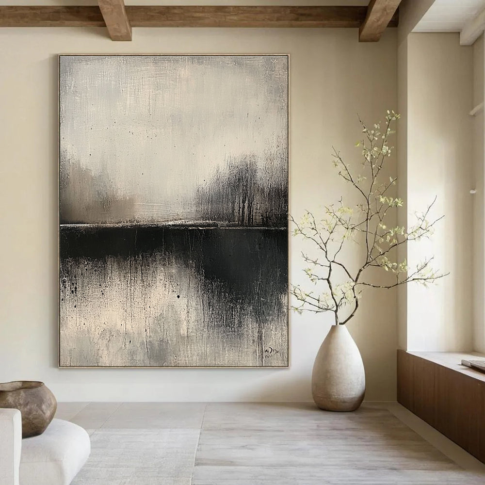Monochrome Lake Silhouette - Minimalist Landscape Abstract Art GAB0522