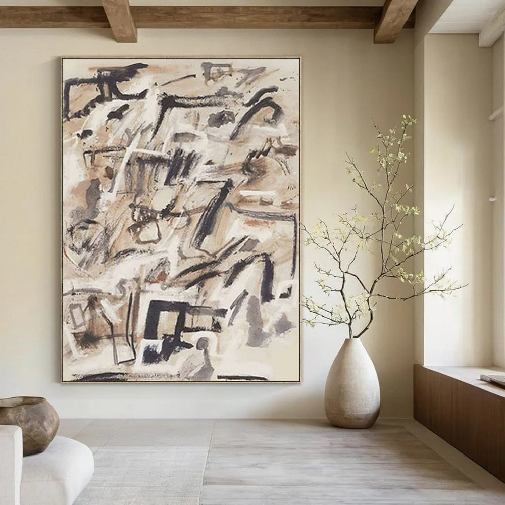 Earth - Toned Abstract Composition Painting for Bohemian - Style Living Rooms HENG143