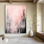 Pink Cityscape Abstract Painting for Feminine - Themed Cafes GAB0792